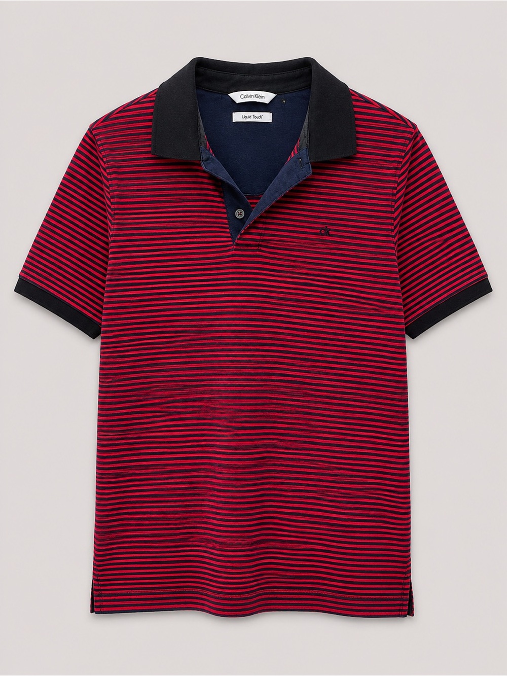 Calvin Klein Red and Black Striped Polo with Contrast Collar